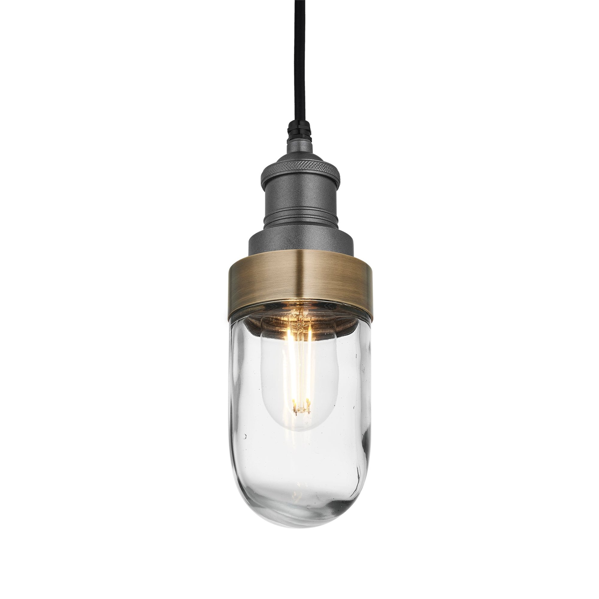 Pewter Holder Brass Ring Brooklyn Outdoor and Bathroom Pendant, Product code is BR-IP65-P-PH-BR