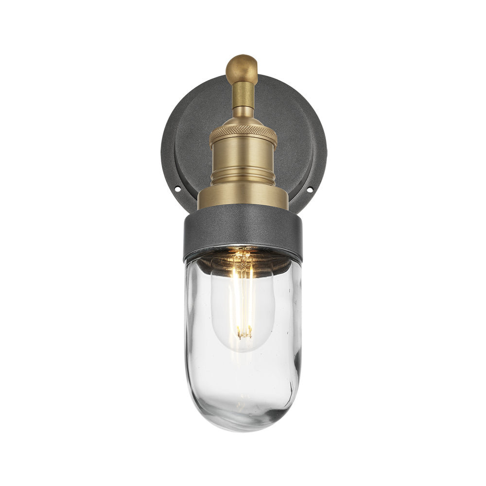 Brass Holder Pewter Ring Brooklyn Outdoor & Bathroom Wall Light - BR-IP65-WL-BH-PR