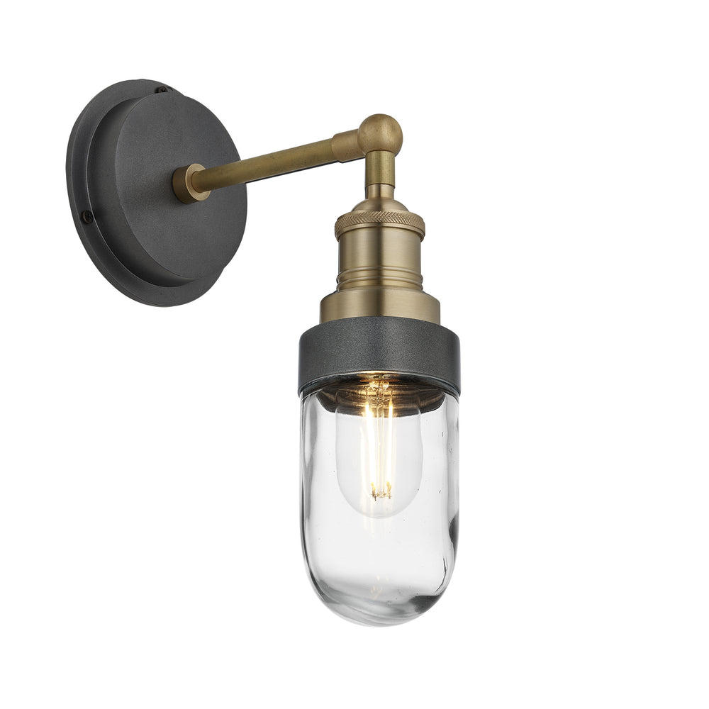 Brass Holder Pewter Ring Brooklyn Outdoor & Bathroom Wall Light - BR-IP65-WL-BH-PR