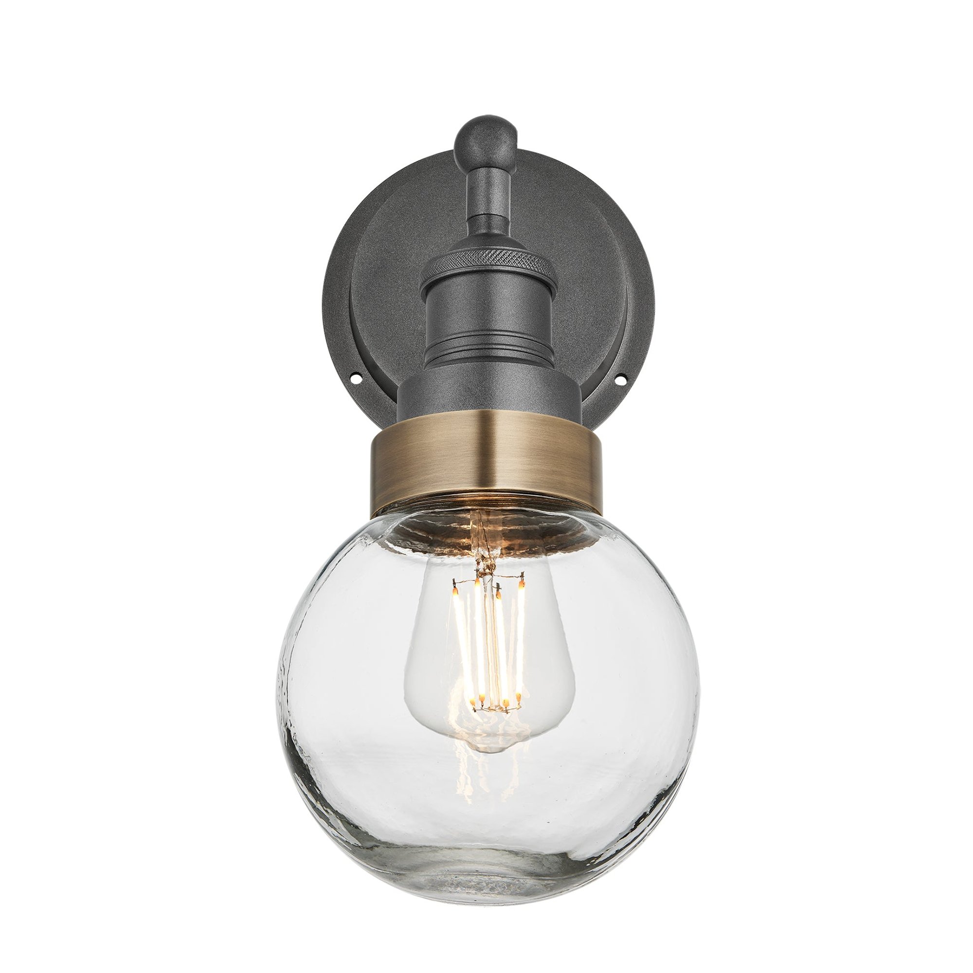 Pewter Holder Brass Ring Brooklyn Outdoor & Bathroom Globe Wall Light BR-IP65-WL-PH-BR-GLG
