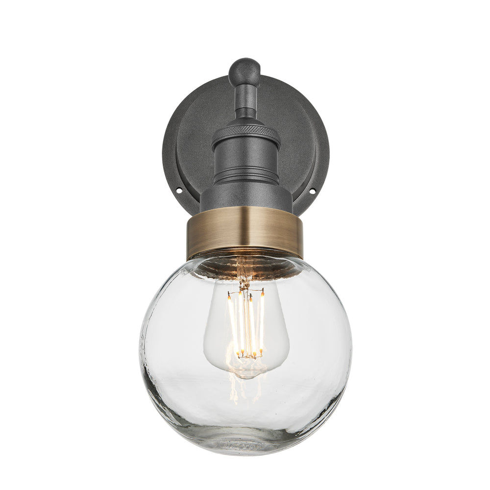 Pewter Holder Brass Ring Brooklyn Outdoor & Bathroom Globe Wall Light BR-IP65-WL-PH-BR-GLG