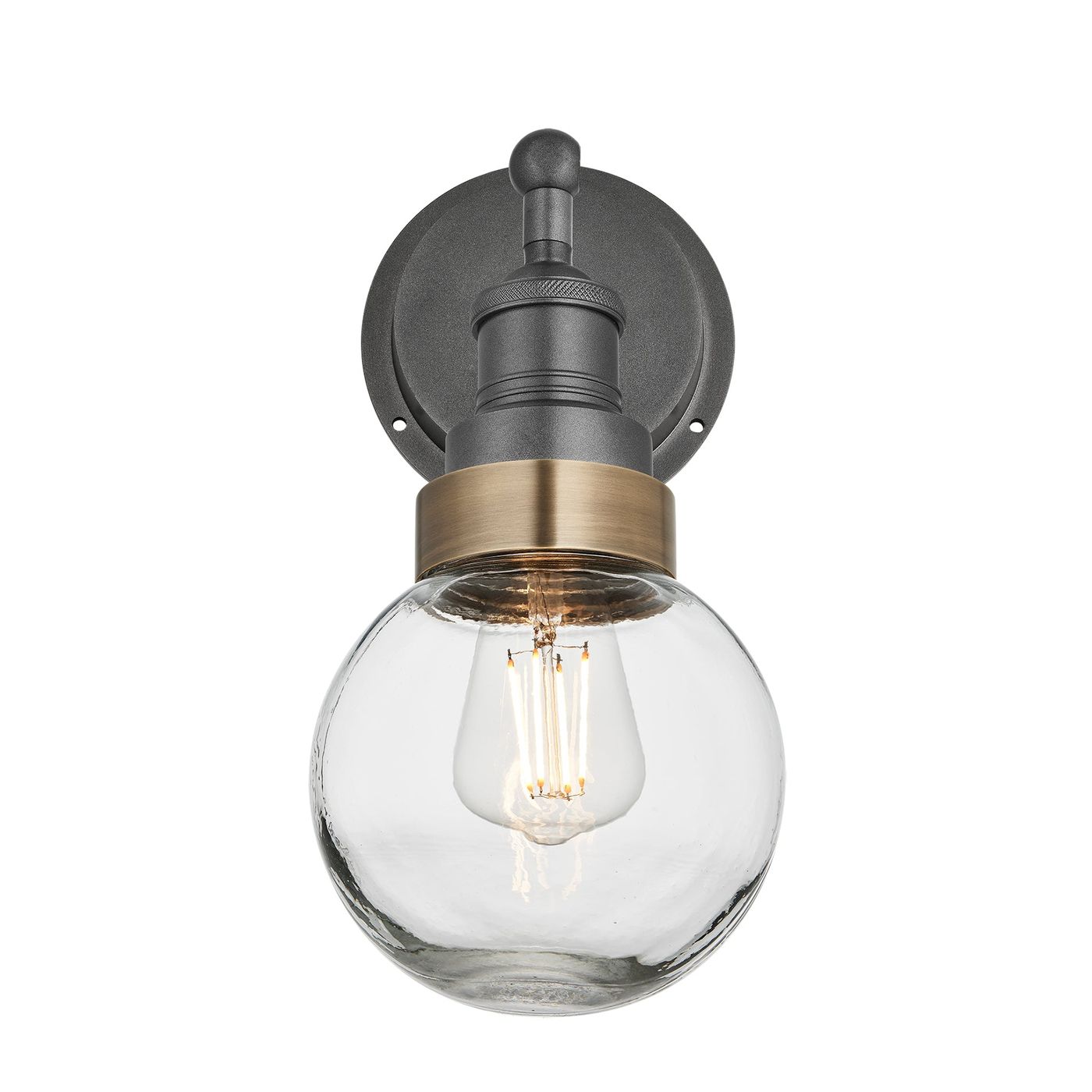Pewter Holder Brass Ring Brooklyn Outdoor & Bathroom Globe Wall Light BR-IP65-WL-PH-BR-GLG