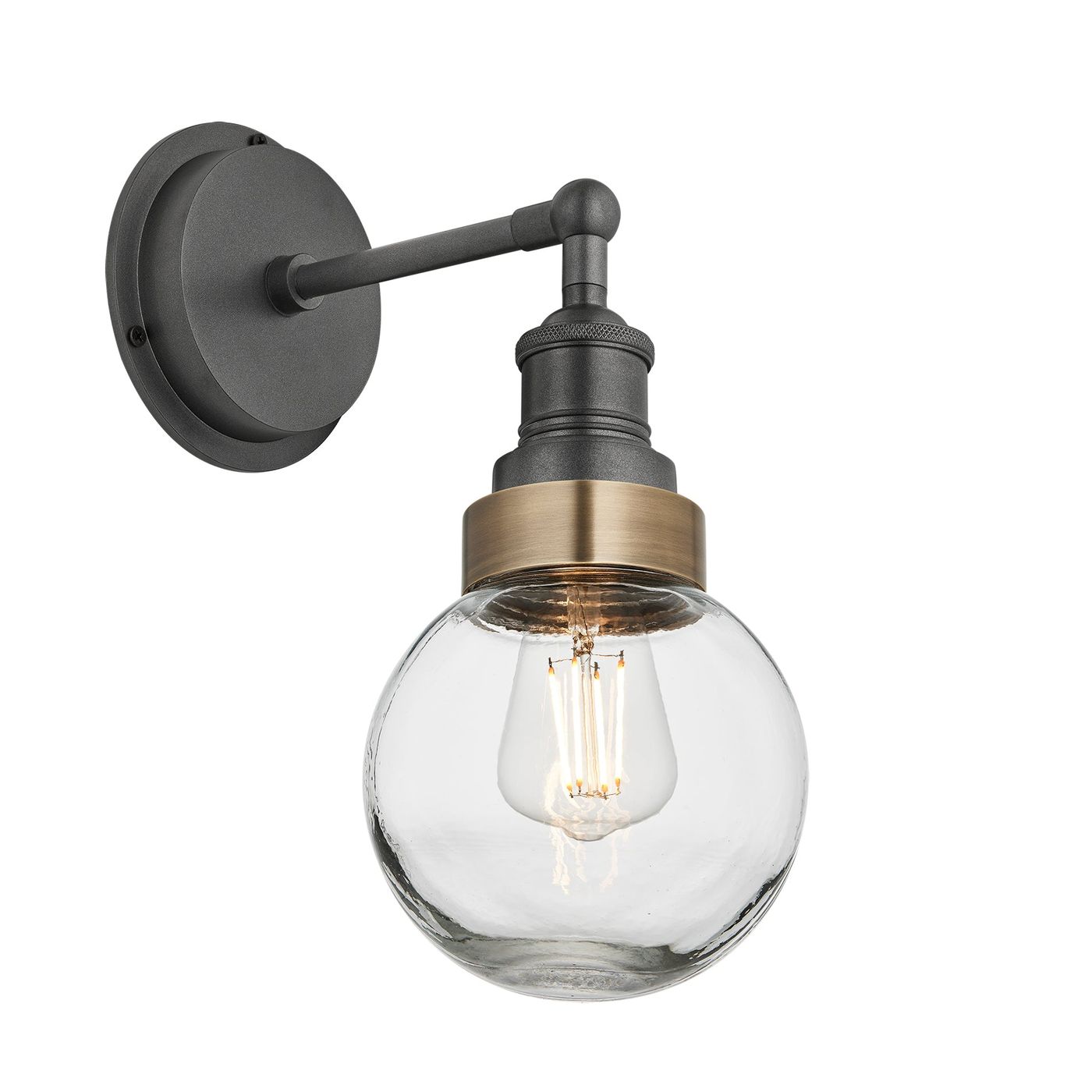 Pewter Holder Brass Ring Brooklyn Outdoor & Bathroom Globe Wall Light BR-IP65-WL-PH-BR-GLG
