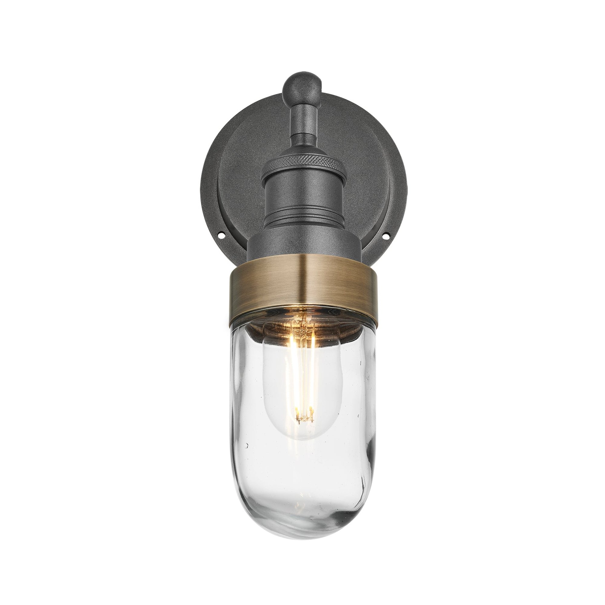 Pewter Holder Brass Ring Brooklyn Outdoor & Bathroom Wall Light - BR-IP65-WL-PH-BR