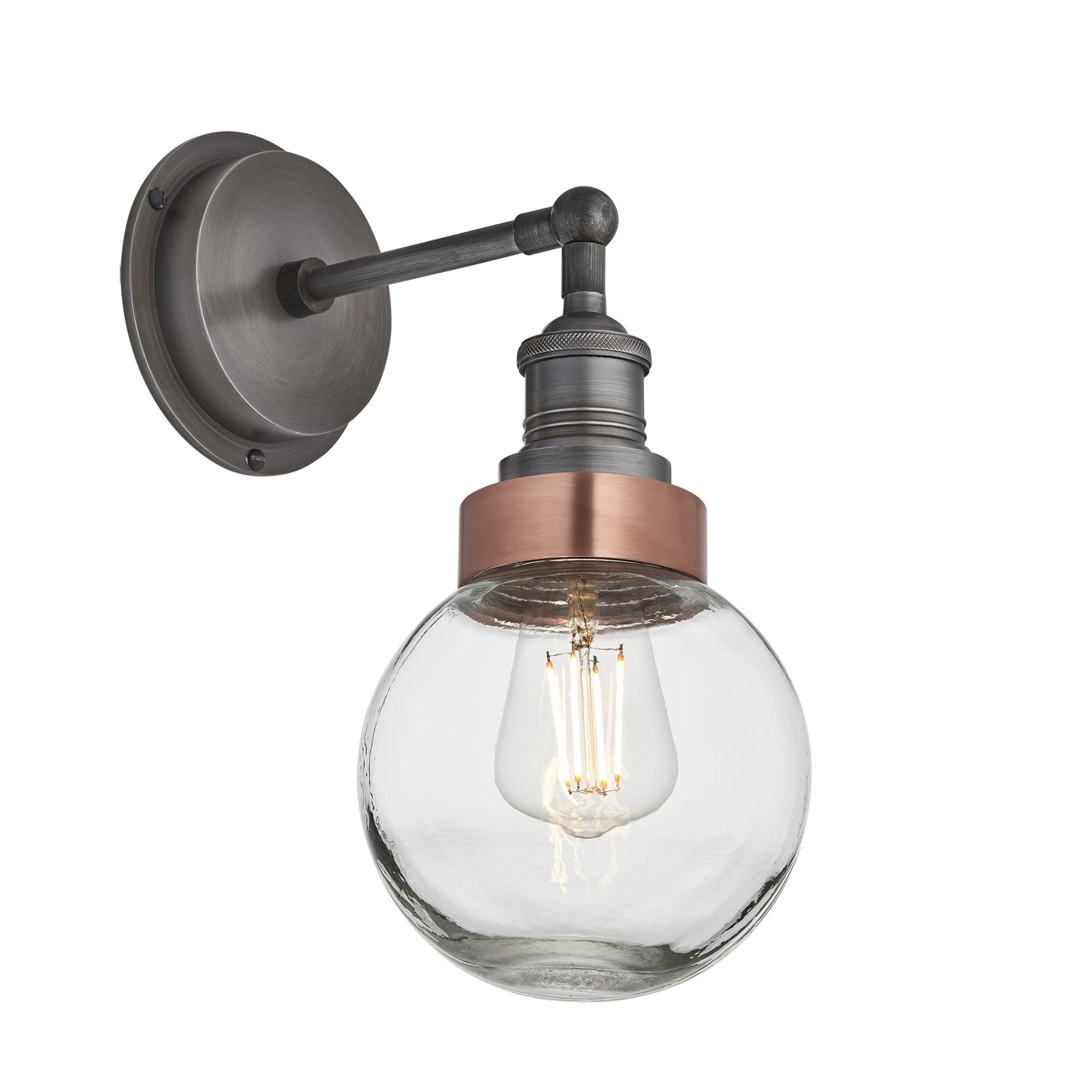 Pewter Holder Copper Ring Brooklyn Outdoor & Bathroom Globe Wall Light BR-IP65-WL-PH-CR-GLG