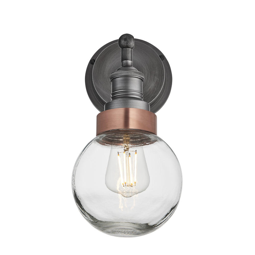 Pewter Holder Copper Ring Brooklyn Outdoor & Bathroom Globe Wall Light BR-IP65-WL-PH-CR-GLG