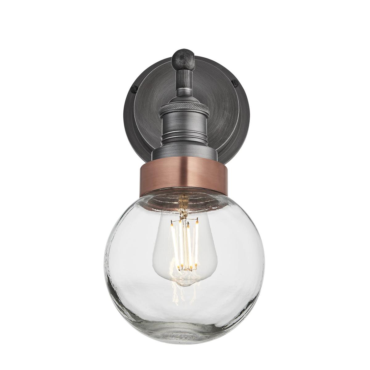 Pewter Holder Copper Ring Brooklyn Outdoor & Bathroom Globe Wall Light BR-IP65-WL-PH-CR-GLG
