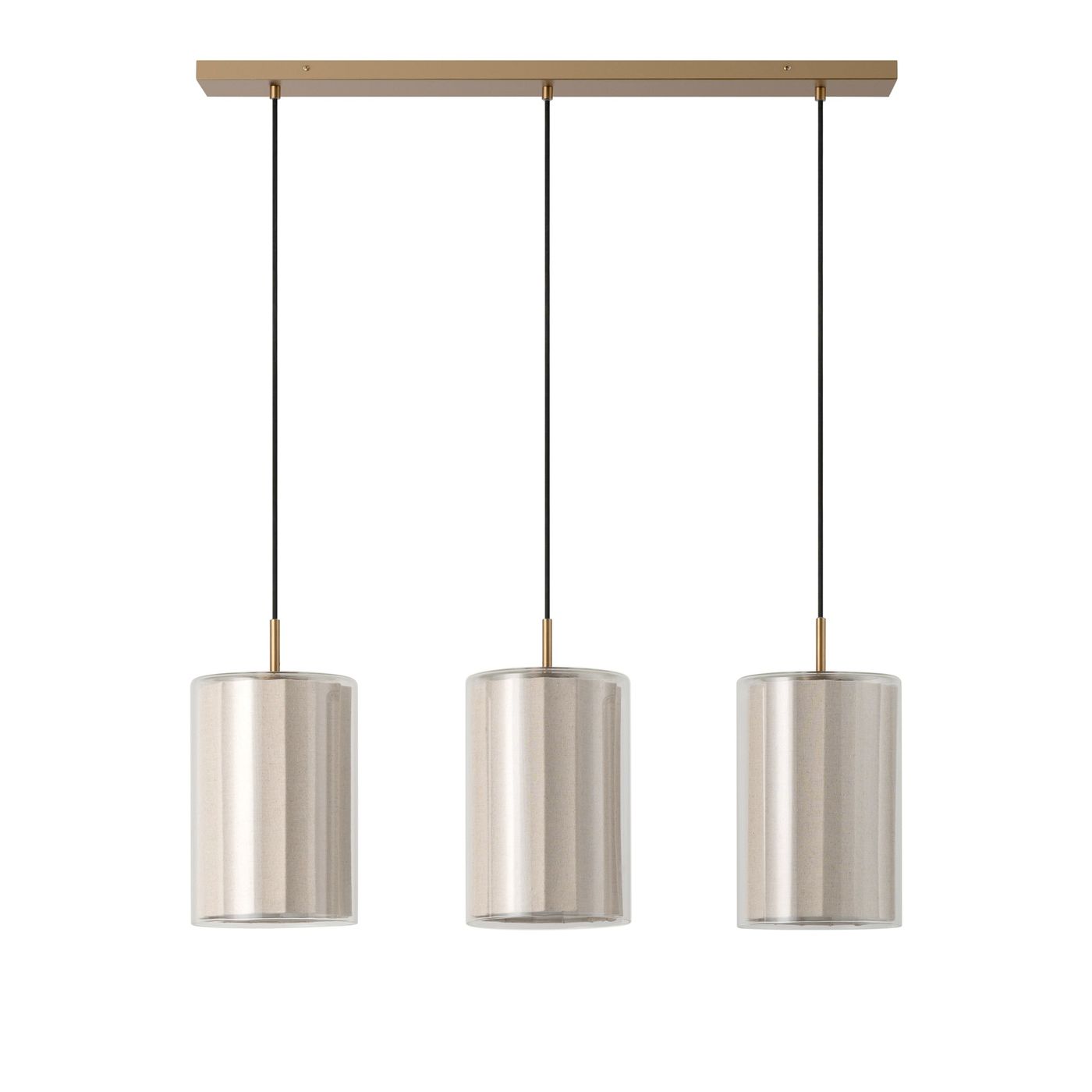 Bude Cylinder 3 Wire Cluster Pendant Light with Linen  and Clear Glass shades