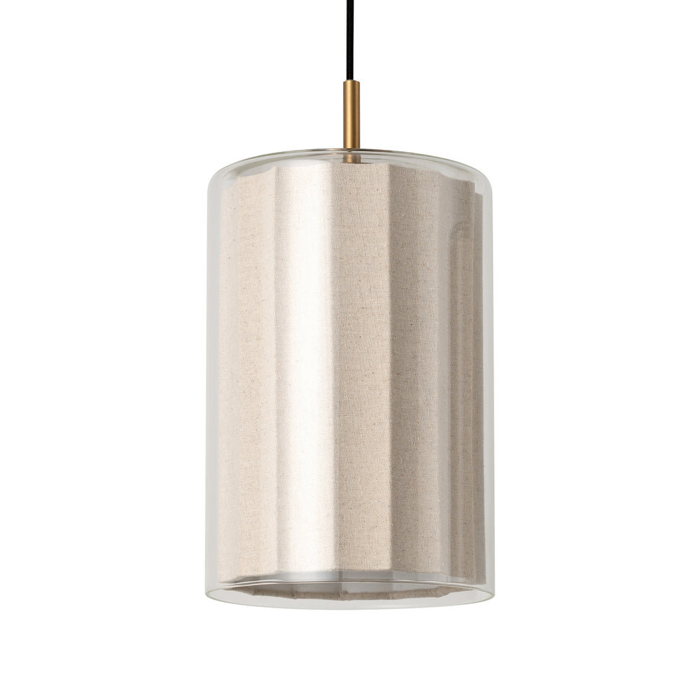 Bude Cylinder Linen Pendant Light in Clear Glass