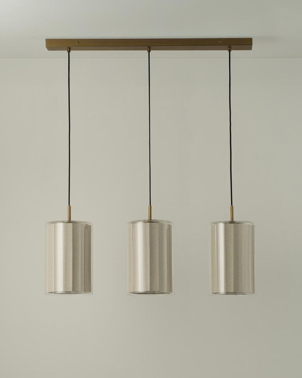 Bude Cylinder 3 Wire Cluster Pendant Light with Linen  and Clear Glass shades