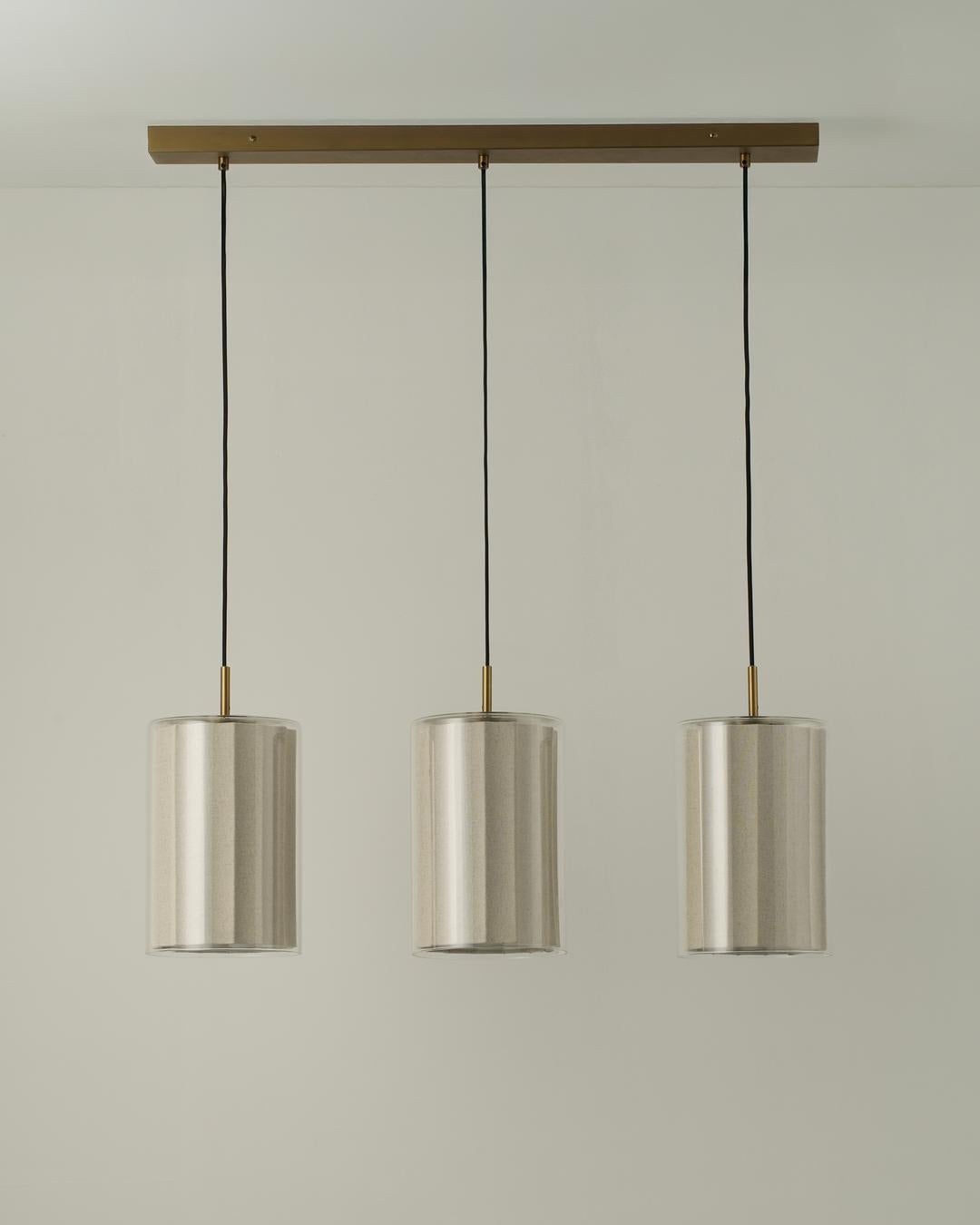 Bude Cylinder 3 Wire Cluster Pendant Light with Linen  and Clear Glass shades