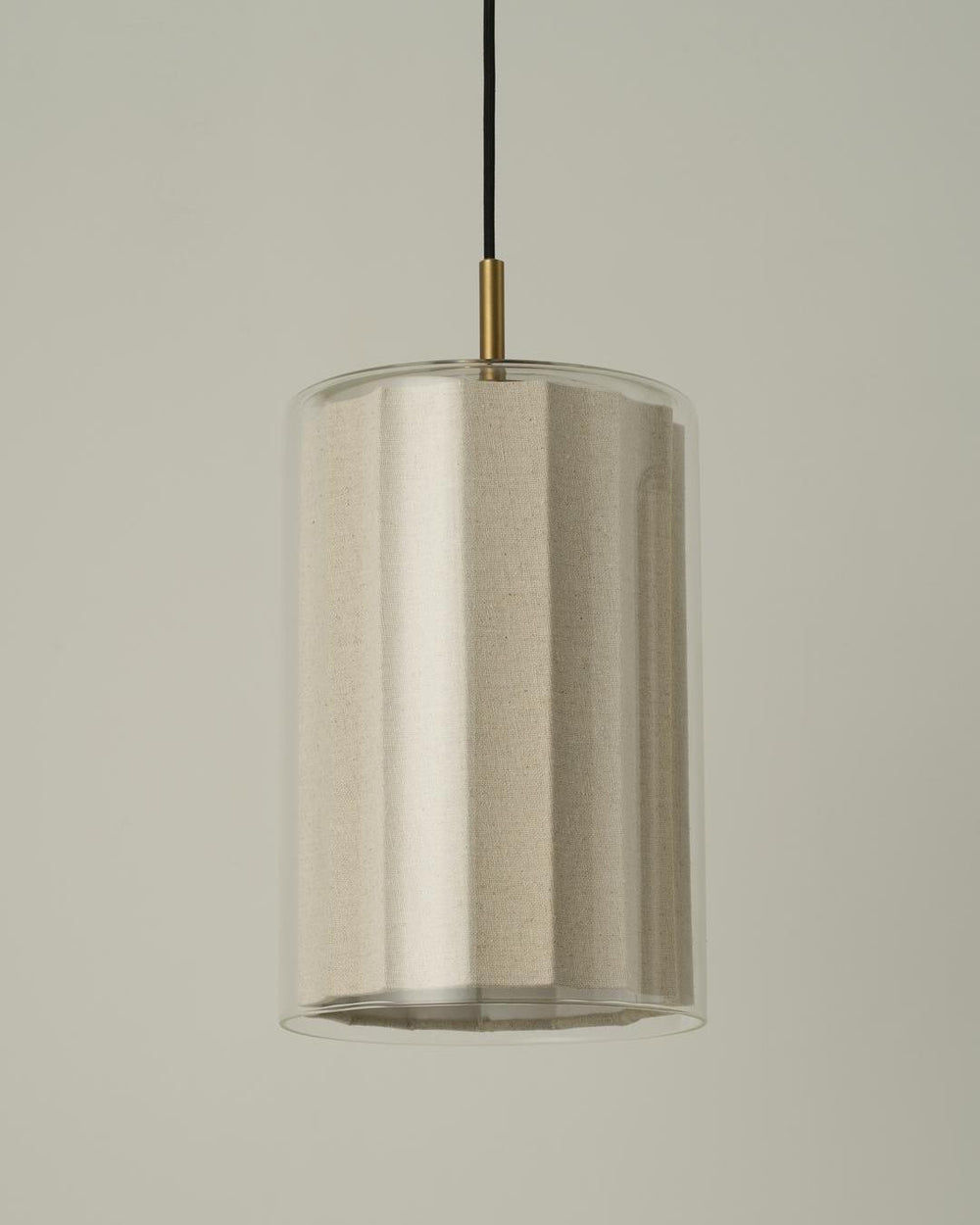 Bude Cylinder 3 Wire Cluster Pendant Light with Linen  and Clear Glass shades