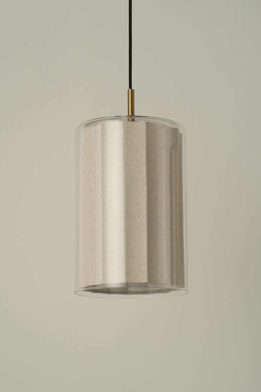 Bude Cylinder Linen Pendant Light with Clear Glass