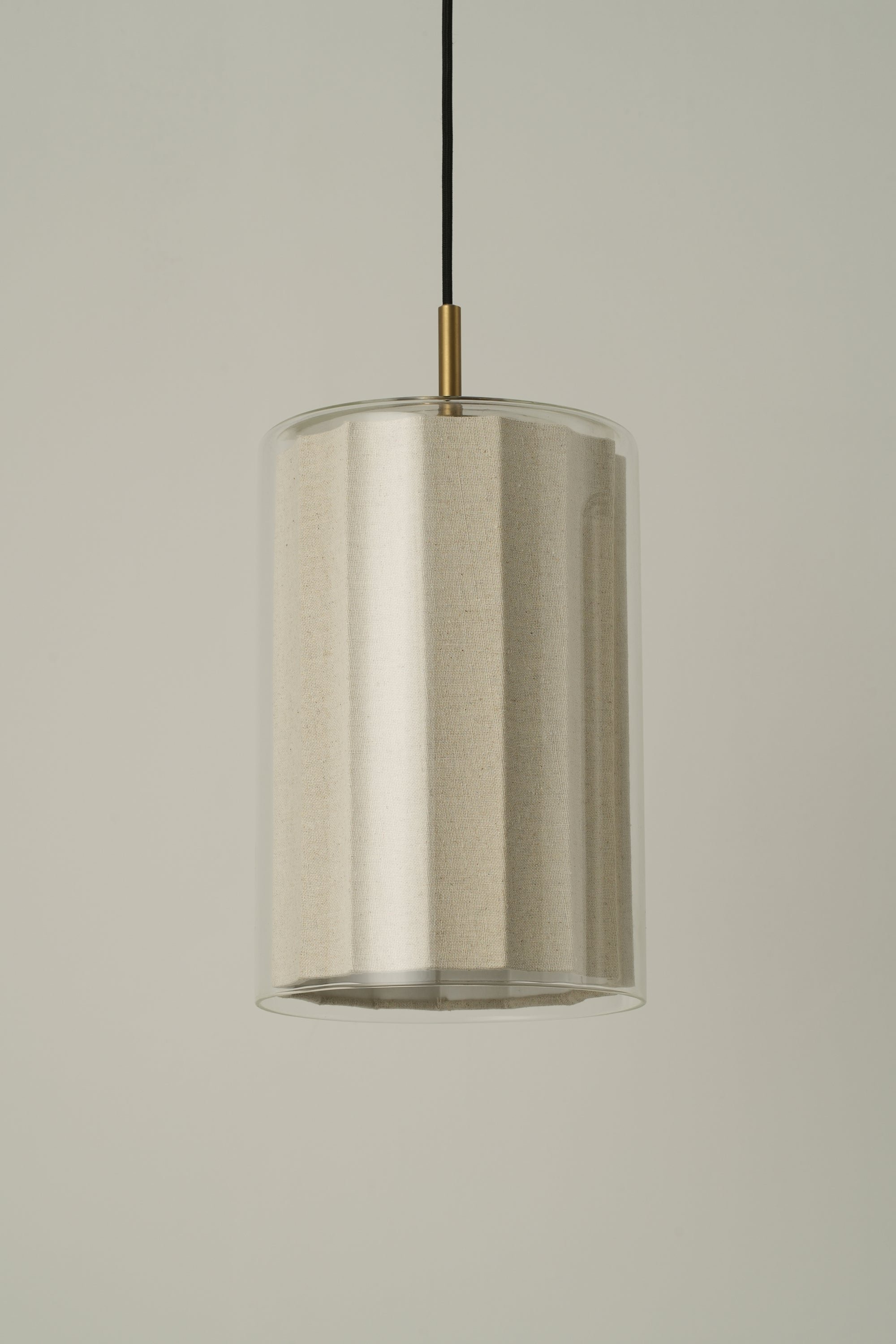 Bude Cylinder Linen Pendant Light with Clear Glass
