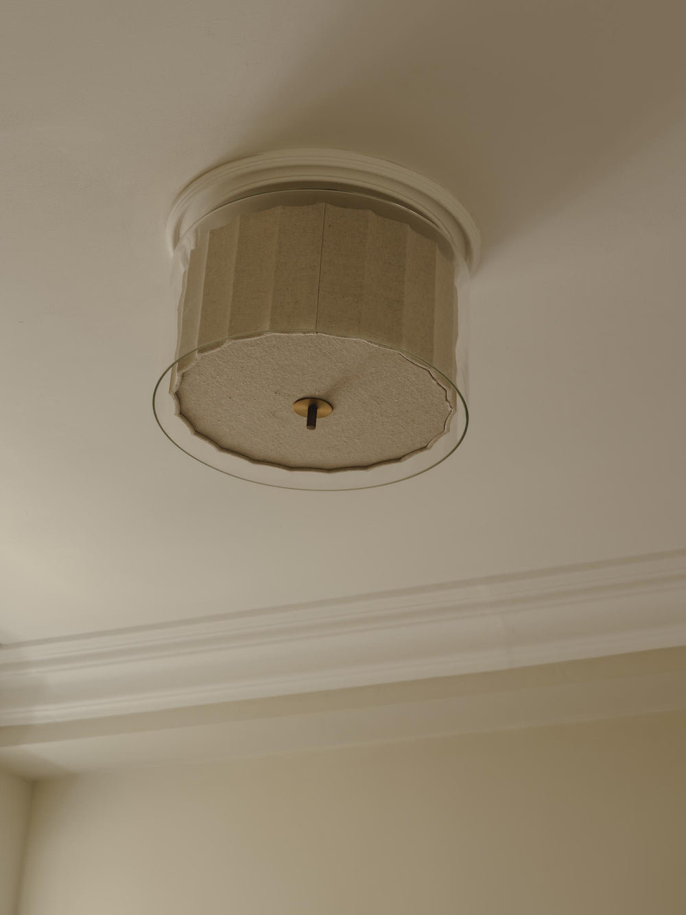 Bude Circular Flush Mount with Linen and Clear Glass shades