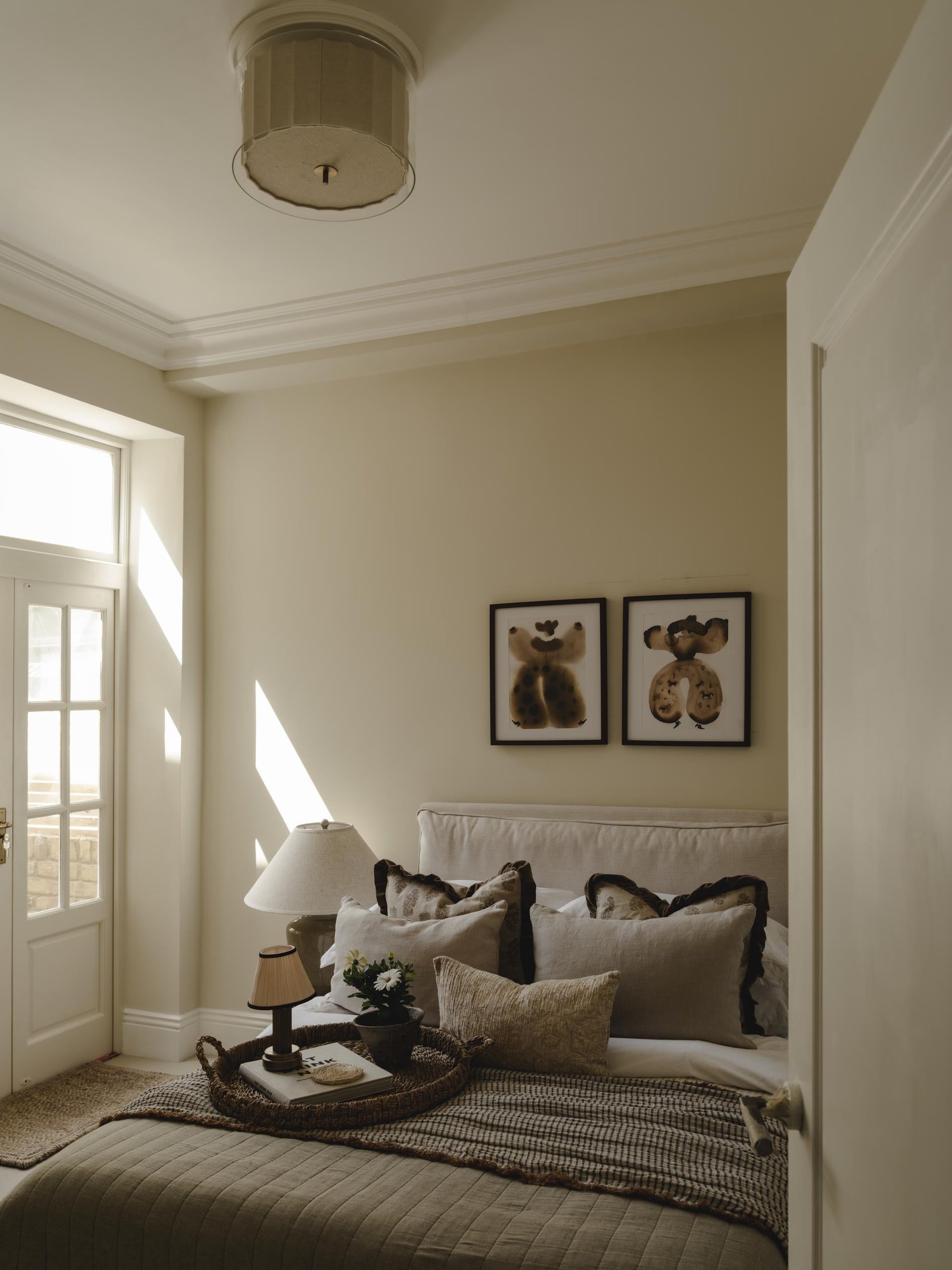 Bude Circular Flush Mount with Linen and Clear Glass shades