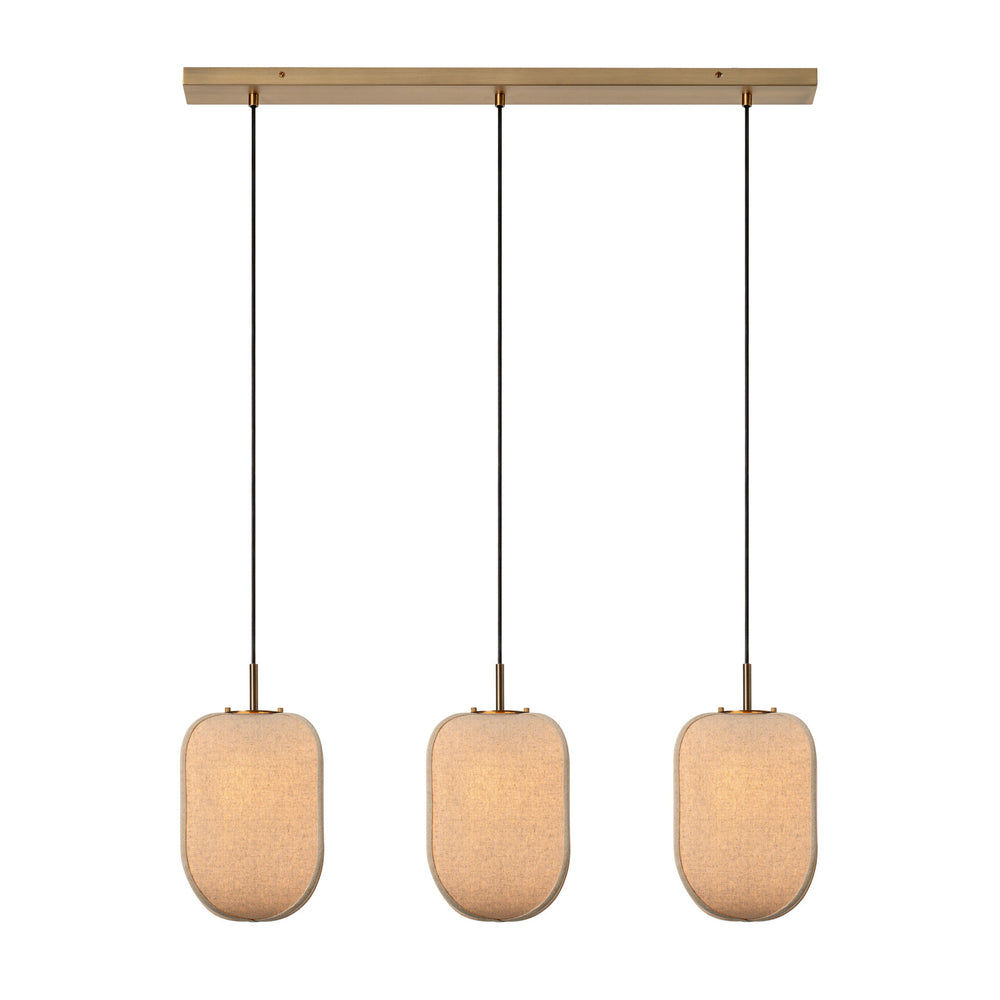 Bloxham Rectangular 3 Wire Cluster Pendant  Light in Natural finish lit up