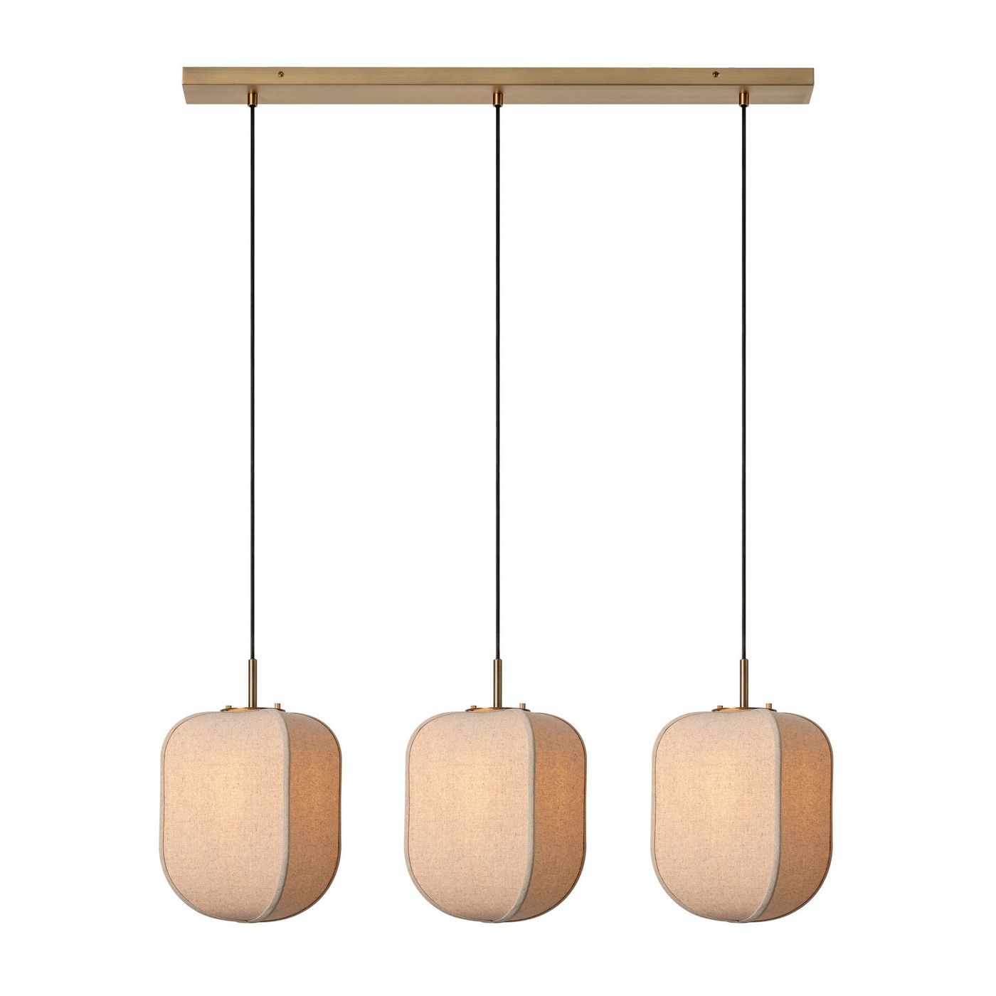 Bloxham Rectangular 3 Wire Cluster Pendant  Light in Natural finish lit up