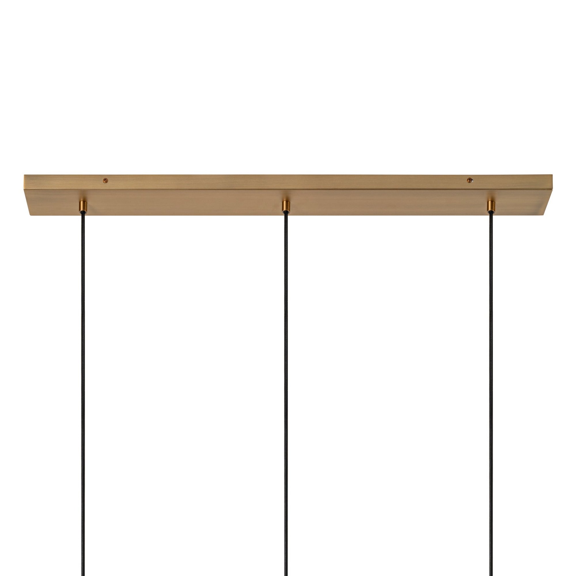 Bloxham Rectangular 3 Wire Cluster Pendant  Light in Natural finish lit up, close up of the ceiling rose