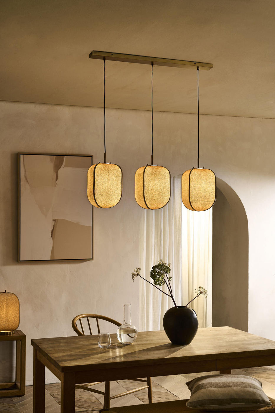 Bloxham Rectangular 3 Wire Cluster Pendant  Light in Natural finish