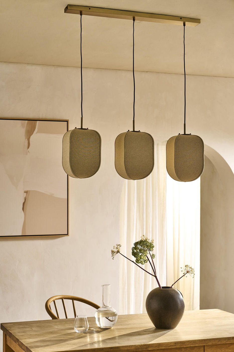 Bloxham Rectangular 3 Wire Cluster Pendant  Light in Natural finish