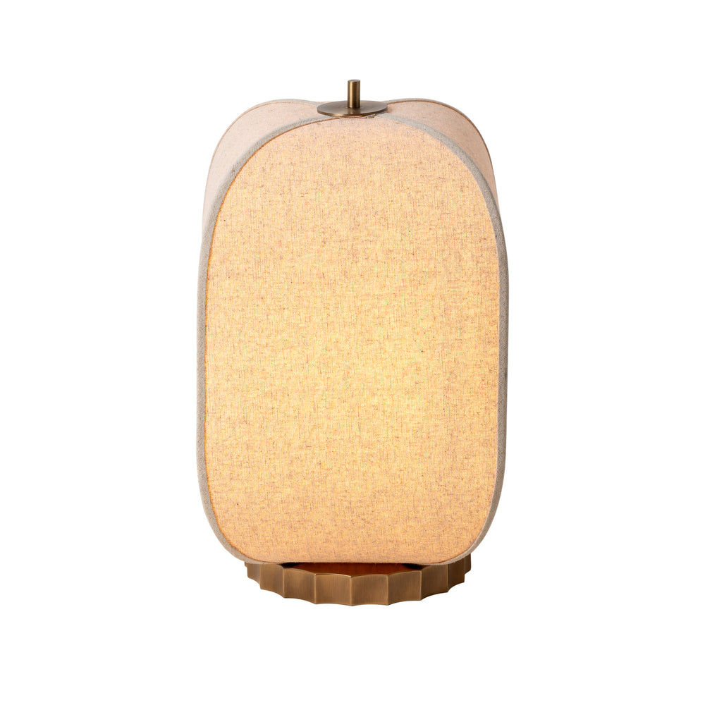 Bloxham Rectangular Table Lamp in Natural Fabric finish lit up