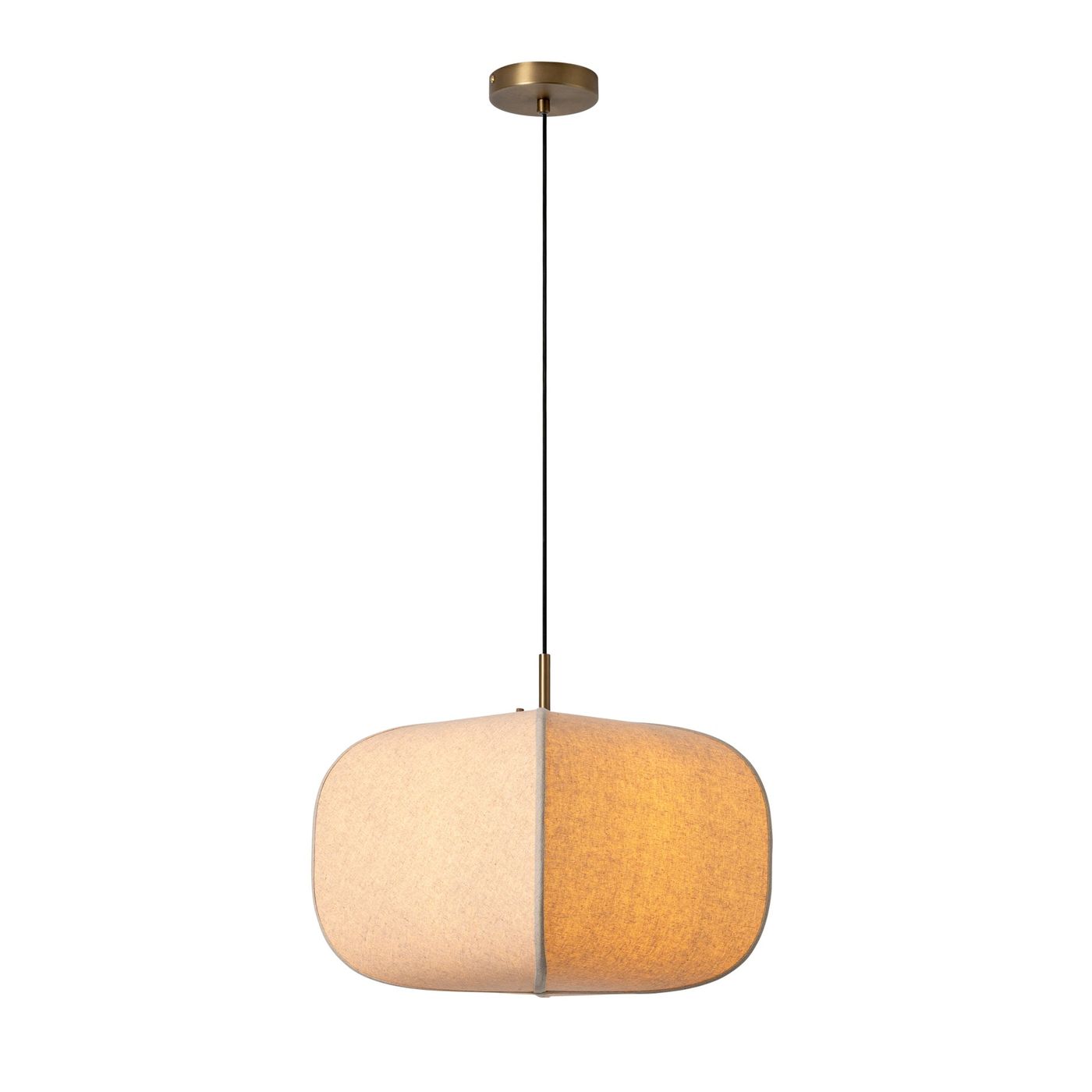 Bloxham Square Pendant Light in Natural fabric finish lit up