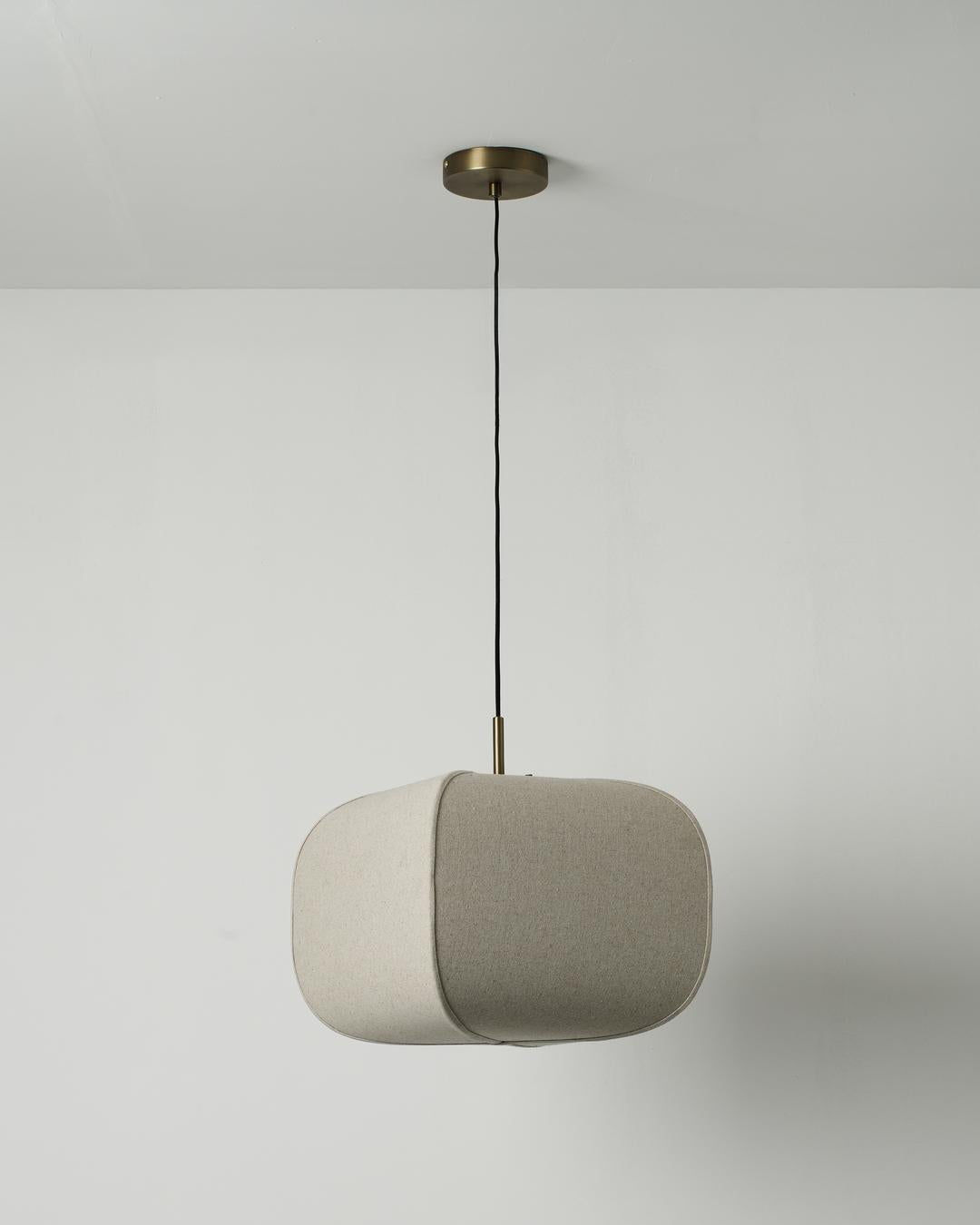 Bloxham Square Pendant Light in Natural fabric finish close up of the shade