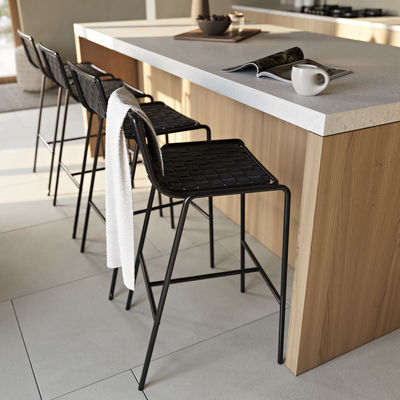 Berkley Black Metal Counter Height Stool - Black Leather
