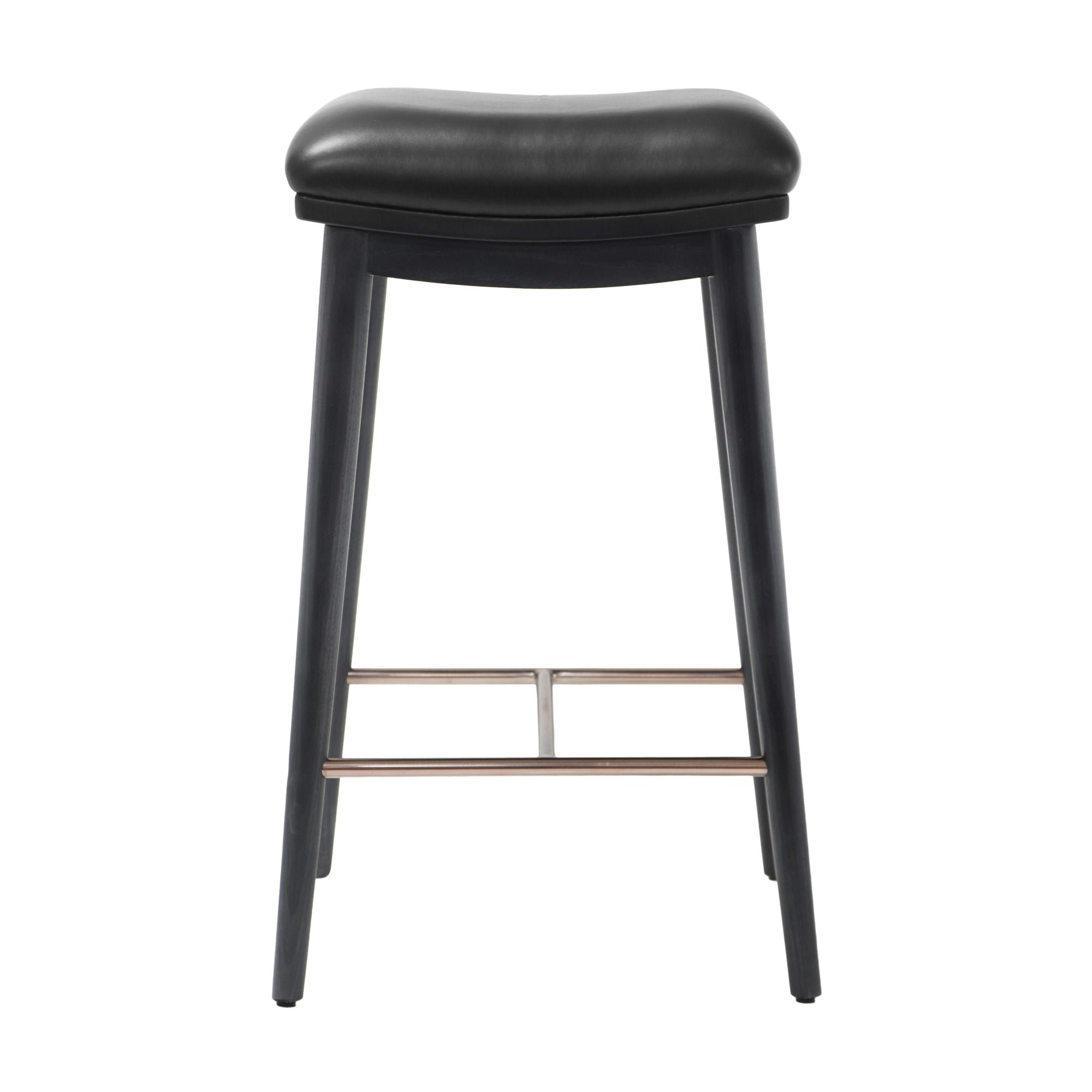 Auburn Wooden Counter Height Stool in Black Ash Wood with Black Leather, Product Code AU-BK-WO-CH-ST-BK
