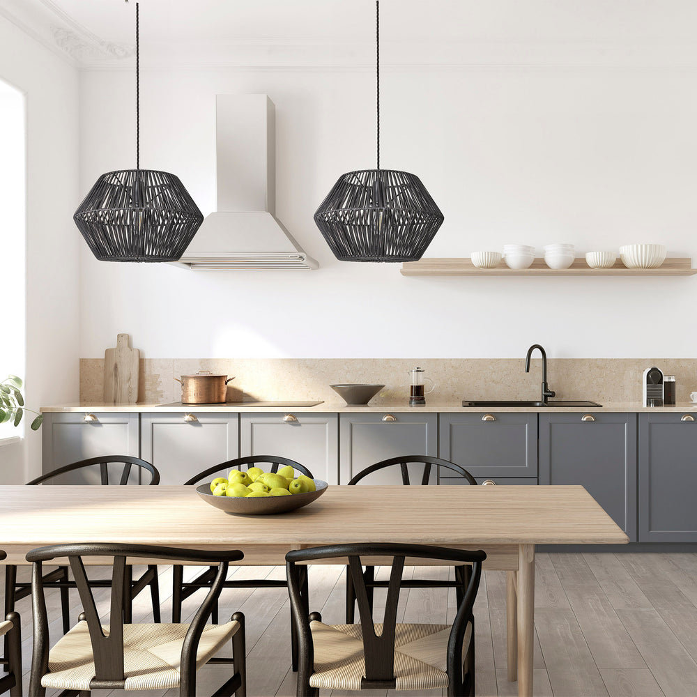 Hex Boho Design 15-Inch Black Pendant Light by Industville - Design Code BH-RA-HXP15-BK