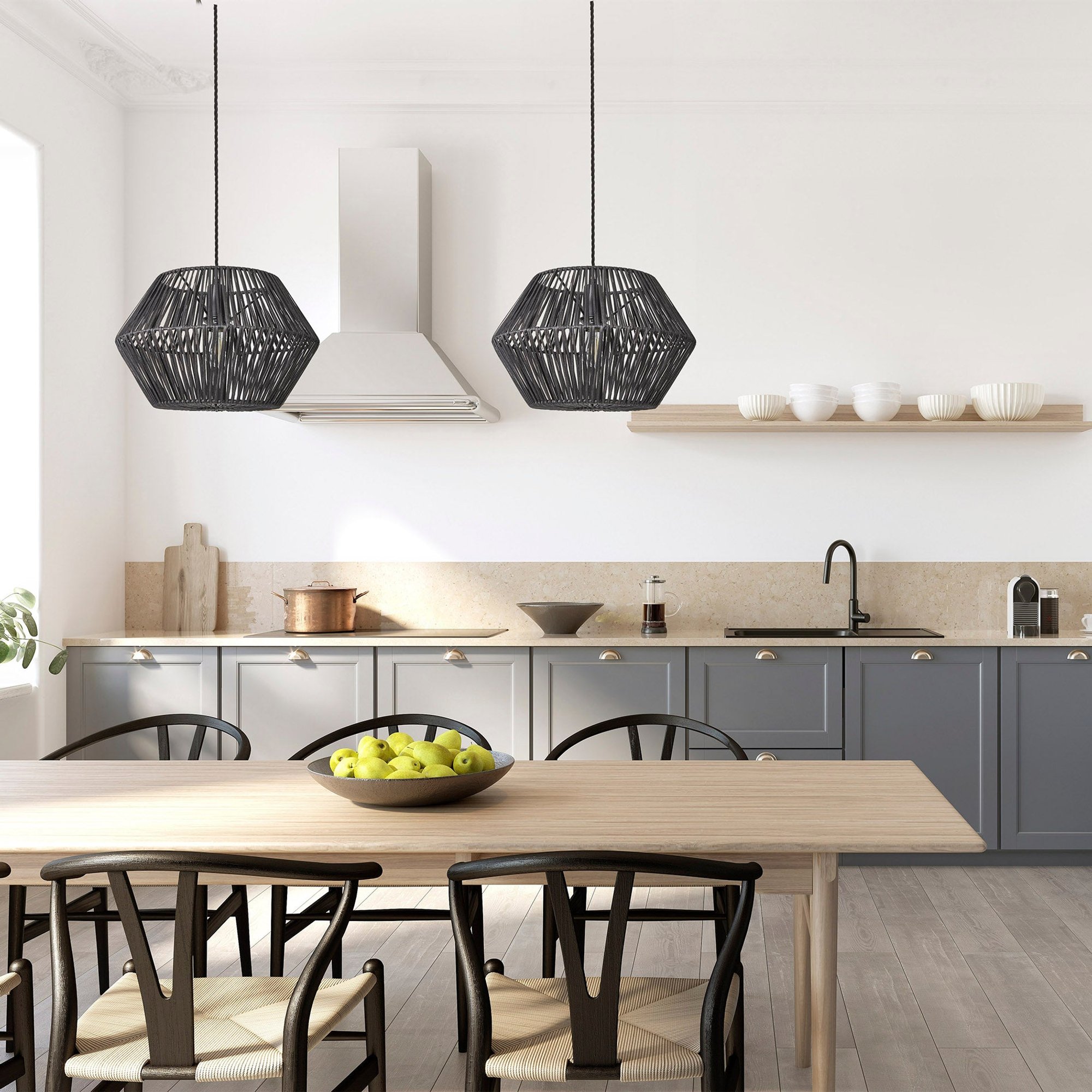 Hex Boho Design 15-Inch Black Pendant Light by Industville - Design Code BH-RA-HXP15-BK