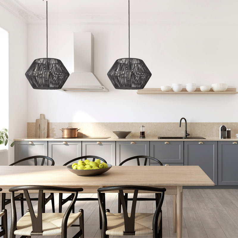 Boho Rattan Ceiling Pendant Light - 15 Inch - Hex - Ceiling Lights - Industville Lighting UK