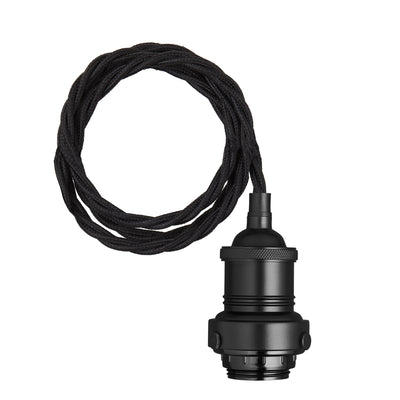 Black Brooklyn Cord Set ES E27 Bulb Holder with 2 meter Fabric Flex and without Ceiling Rose, Product code is BR-CS-BK-2M-NCR