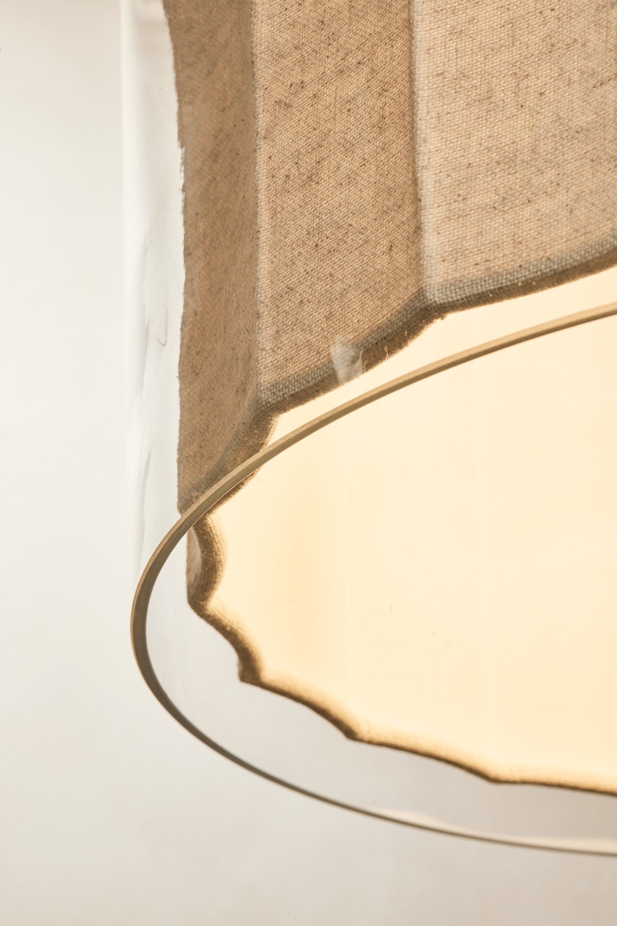Bude Circular Pendant Light - Linen & Clear Glass