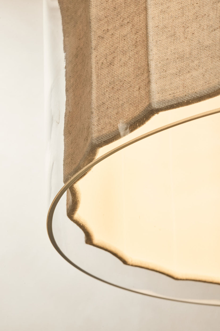 Bude Circular Pendant Light - Linen & Clear Glass