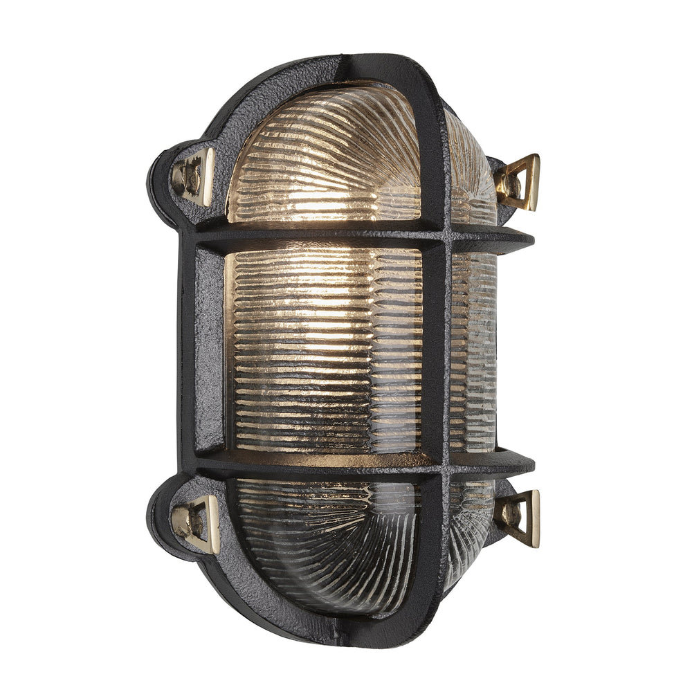 Black Bulkhead Outdoor & Bathroom Oval Wall Light in 6 Inch, Product code is BK-IP65-OWL6-BK-BSW-RB