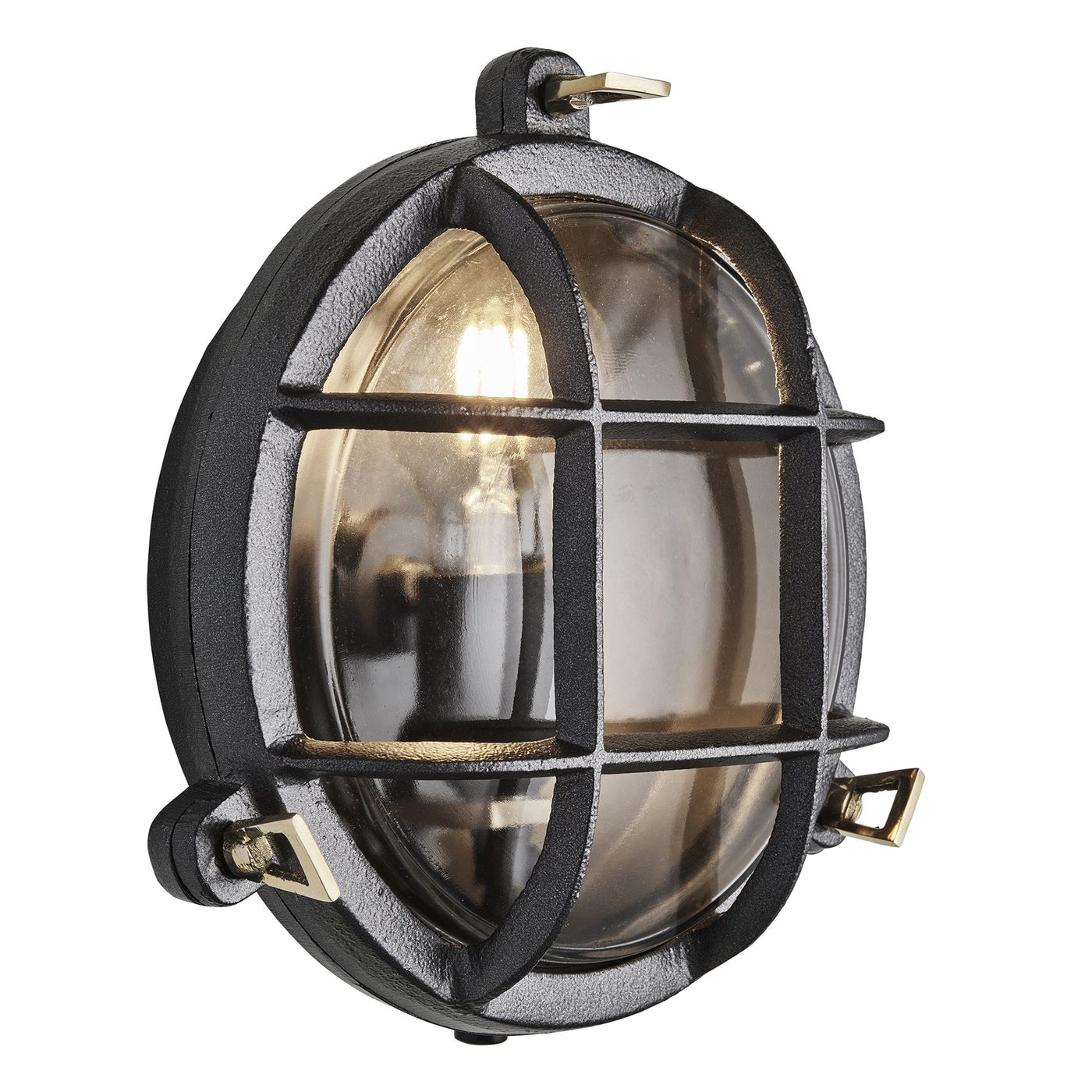 Black Round Bulkhead Outdoor and  Bathroom Round Wall Light with clear glass