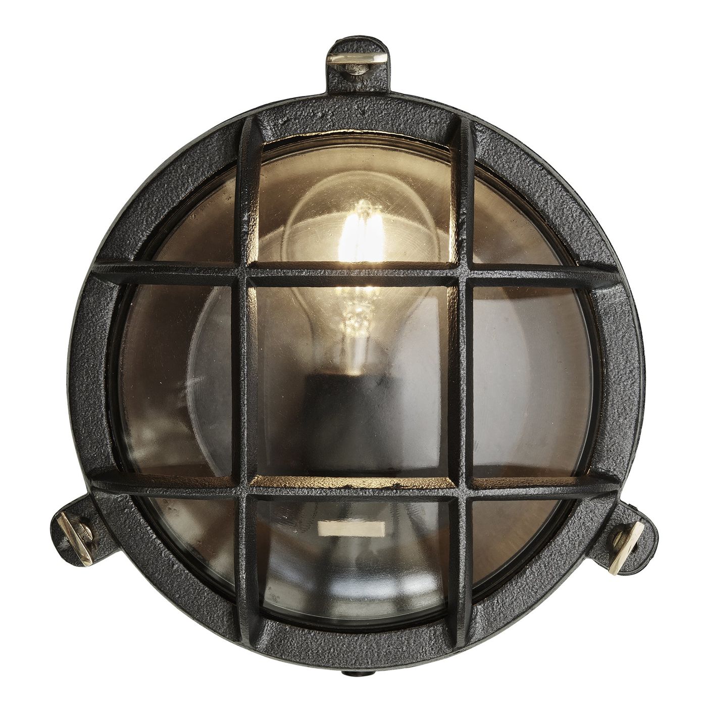 Black Round Bulkhead Outdoor and  Bathroom Round Wall Light with clear glass
