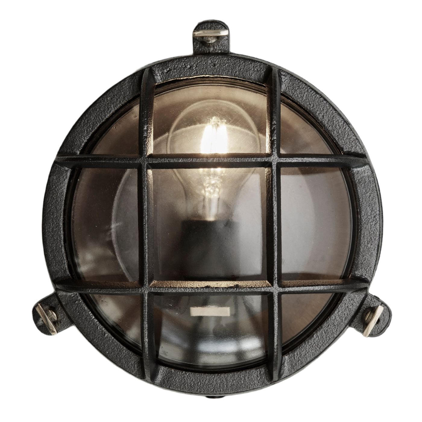 Black Round Bulkhead Outdoor and  Bathroom Round Wall Light with clear glass
