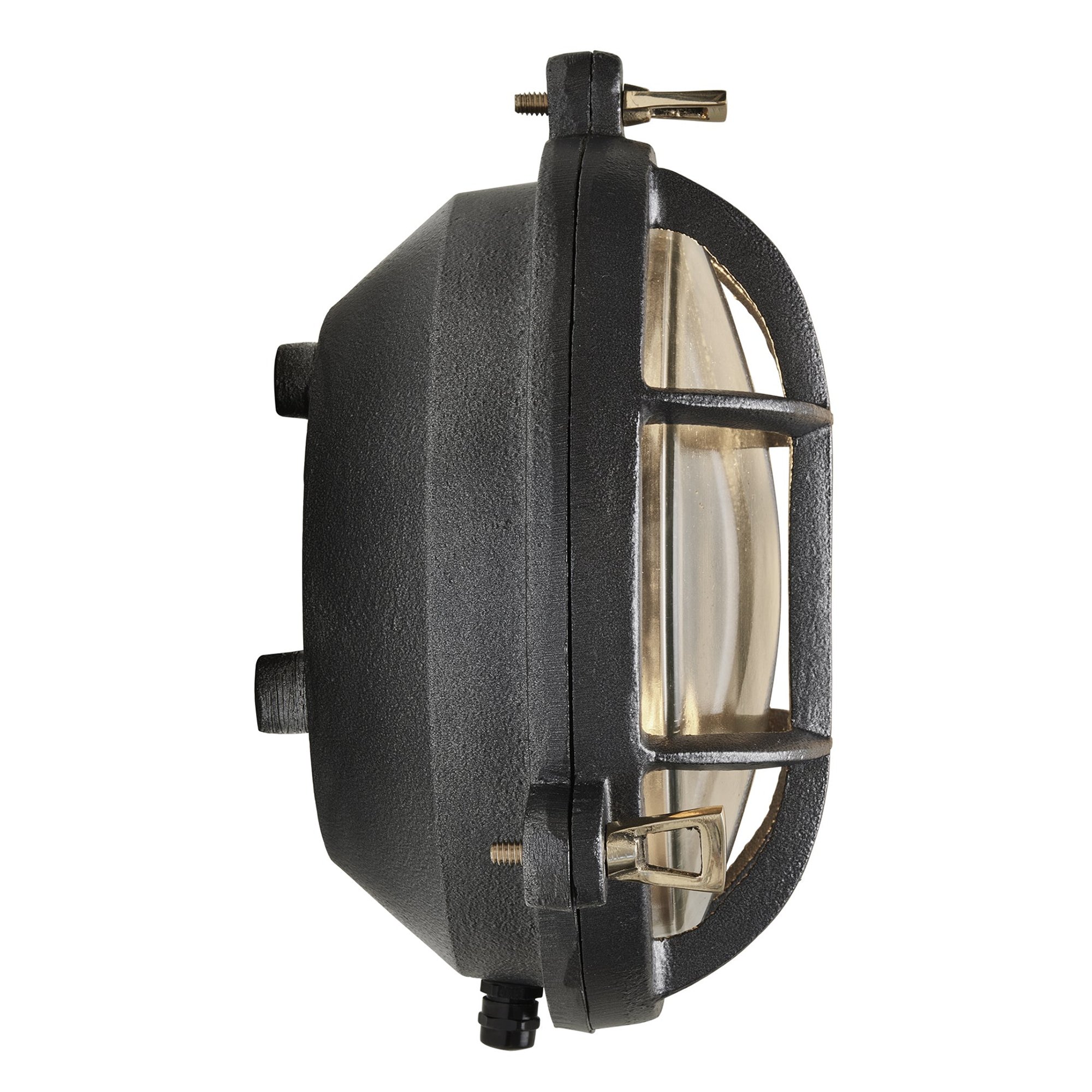 Black Round Bulkhead Outdoor and  Bathroom Round Wall Light with clear glass