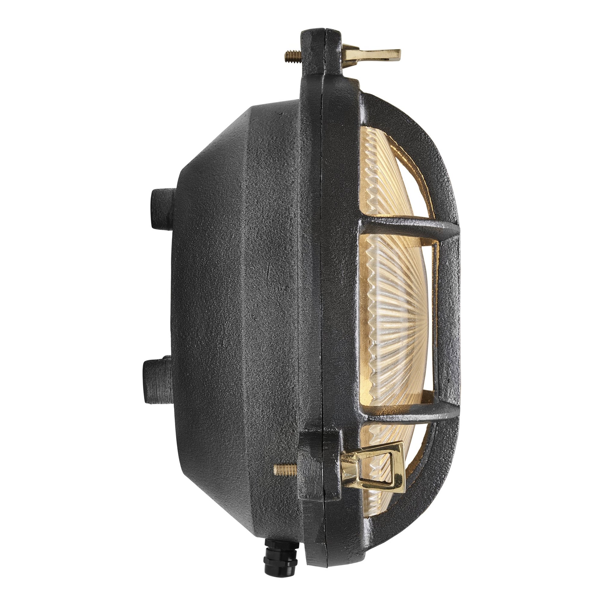 Black Round Bulkhead Outdoor and  Bathroom Round Wall Light with ribbed glass
