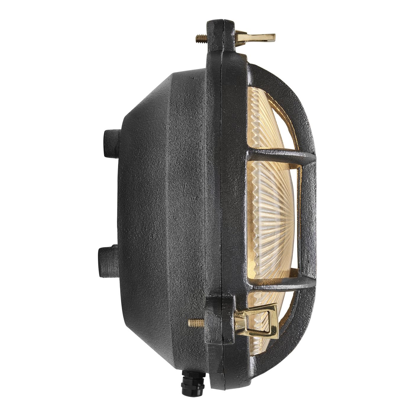 Black Round Bulkhead Outdoor and  Bathroom Round Wall Light with ribbed glass