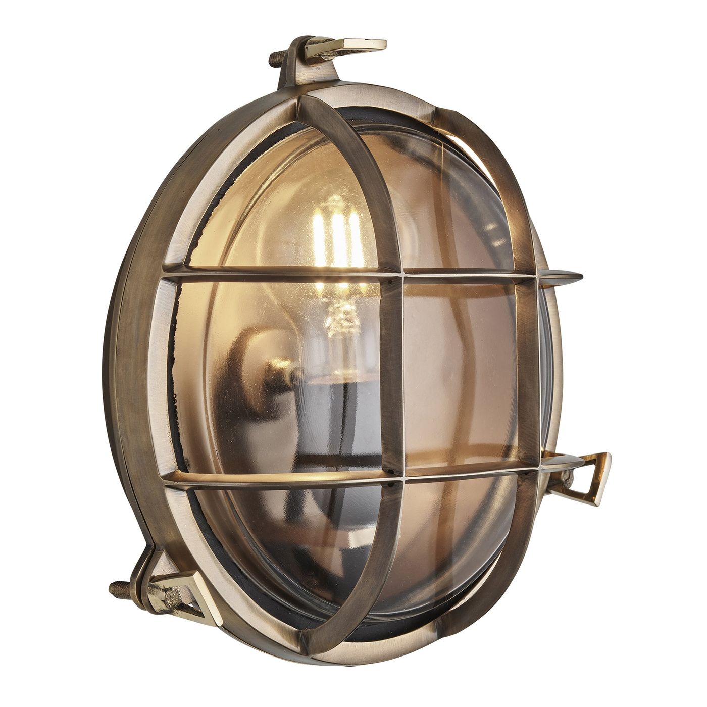 Brass Round Bulkhead Outdoor and  Bathroom Round Wall Light with clear glass