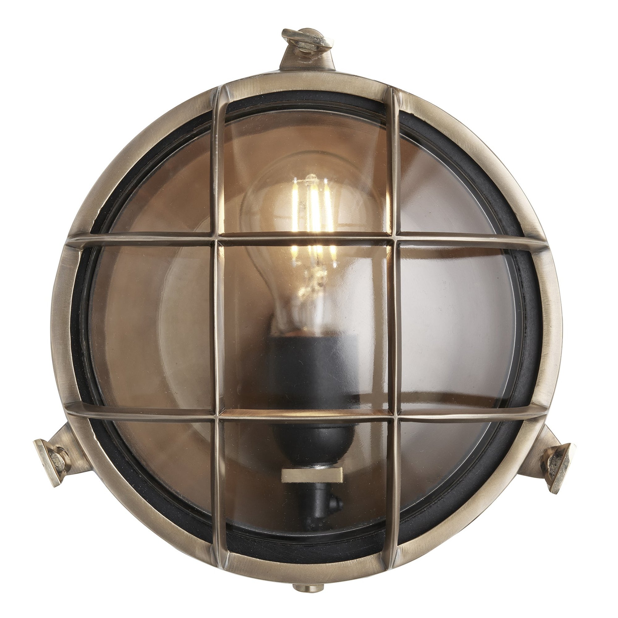 Brass Round Bulkhead Outdoor and  Bathroom Round Wall Light with clear glass