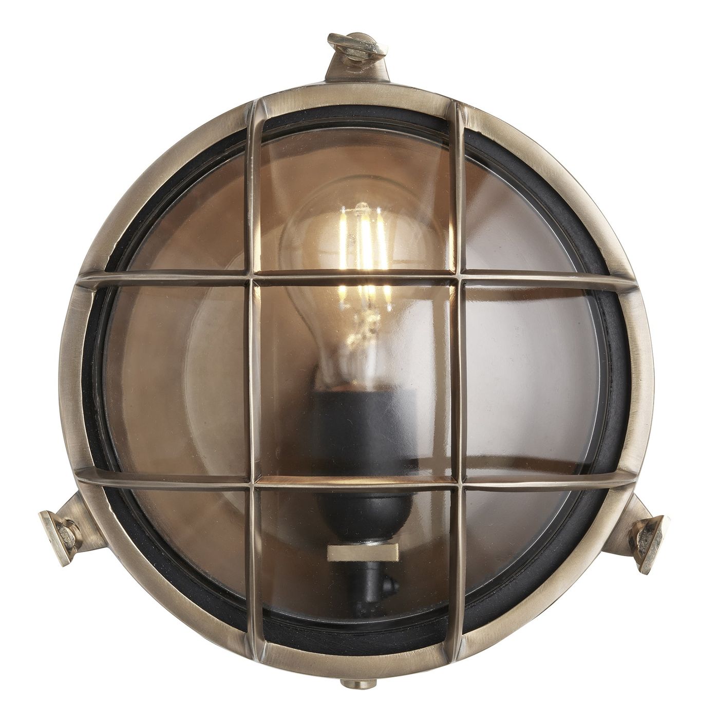 Brass Round Bulkhead Outdoor and  Bathroom Round Wall Light with clear glass