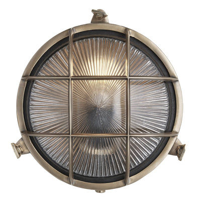 Brass Round Bulkhead Outdoor and  Bathroom Round Wall Light with ribbed glass