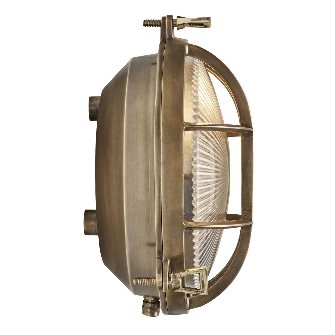 Brass Round Bulkhead Outdoor and  Bathroom Round Wall Light with ribbed glass
