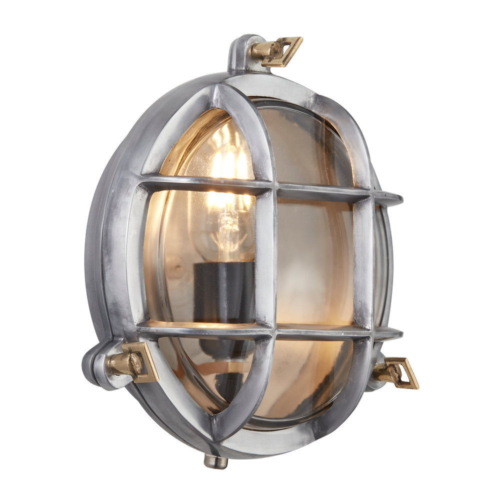 Gunmetal Round Bulkhead Outdoor and  Bathroom Round Wall Light with clear glass