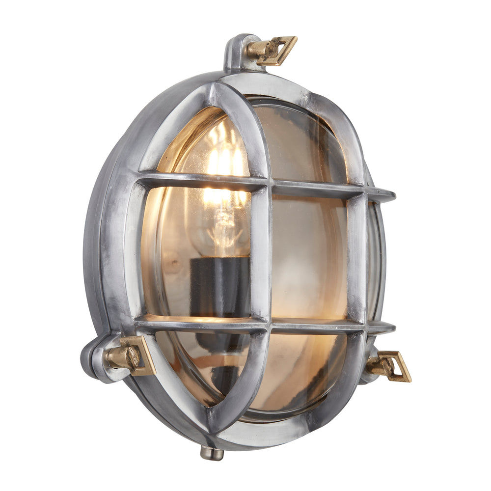Gunmetal Round Bulkhead Outdoor and  Bathroom Round Wall Light with clear glass